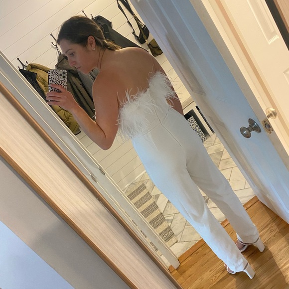 Anthropologie strapless faux feather jumpsuit - Picture 3 of 3